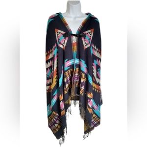 Woven Aztec Print Hooded Shawl